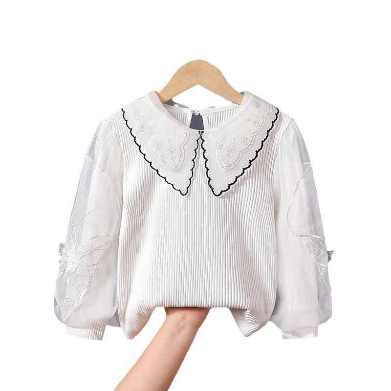 Damen gemütliches Sweatshirt mit transparenten Puffärmeln EB