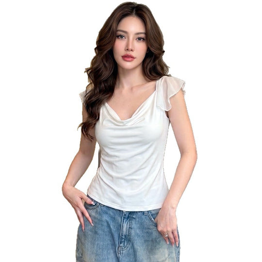 Damen Elegantes Top mit fließendem Chiffon-Detail EB