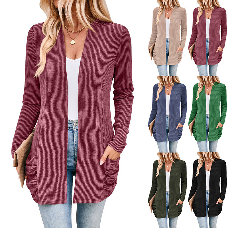 Damen Strickjacke mit Raffung und praktischen Taschen EB