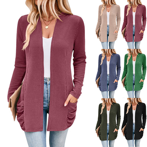 Damen Strickjacke mit Raffung und praktischen Taschen EB