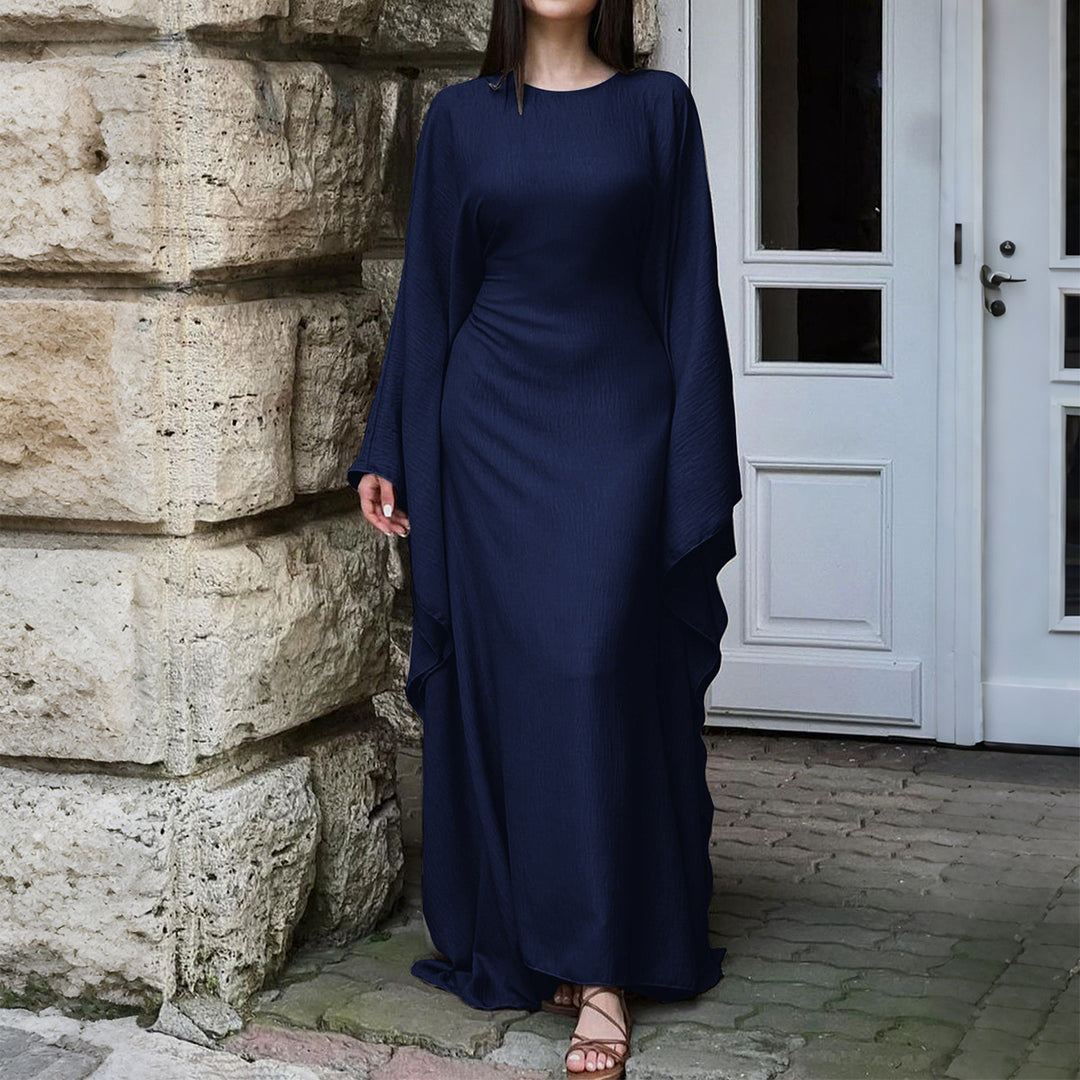 Damen nan fließendes Maxikleid mit weiten drapierten Ärmeln aus Viskosemix EB
