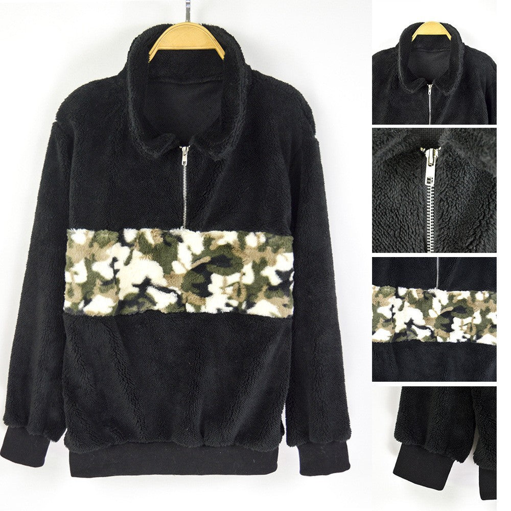Damen kuschelweiche Fleecejacke mit auffälligem Camouflage-Detail EB