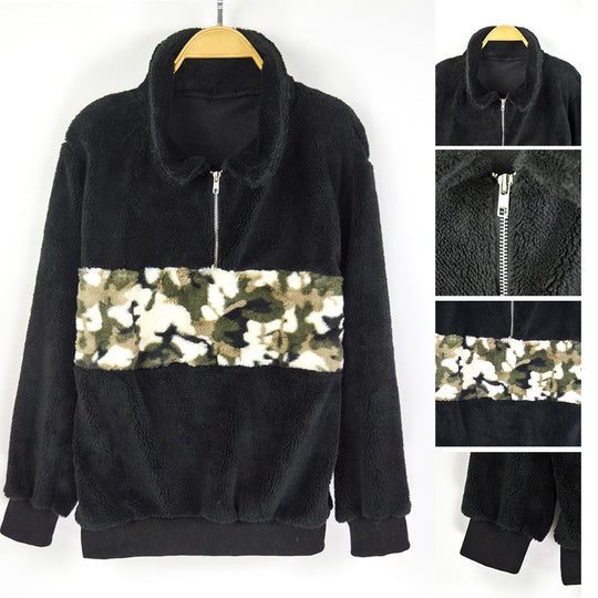 Damen kuschelweiche Fleecejacke mit auffälligem Camouflage-Detail EB