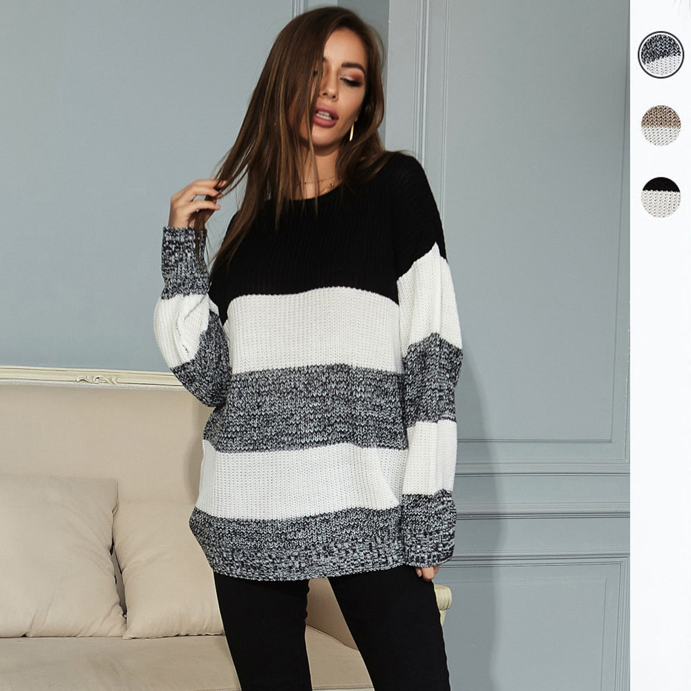 Damen lässiger Strickpullover mit modischem Streifenmuster und komfortablem Schnitt EB