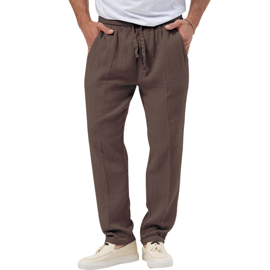 Herren nan entspannte Crinkle-Freizeithose mit Elastikbund Kordelzug geradem Bein und Eingrifftaschen EB