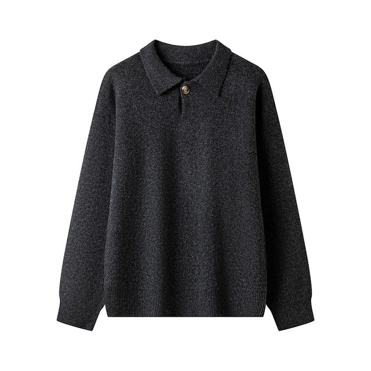 Damen eleganter Strickpullover mit Polokragen und Knopf EB