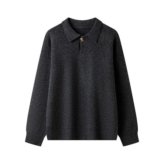 Damen eleganter Strickpullover mit Polokragen und Knopf EB