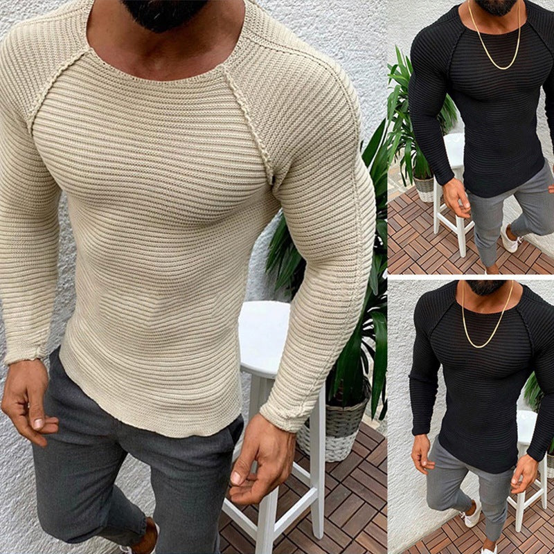 Herren nan figurbetonter Strickpullover mit Raglanärmeln und elastischer Struktur EB