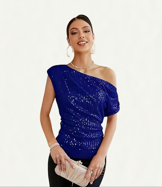 Damen Elegantes asymmetrisches Top mit Glitzerakzenten EB
