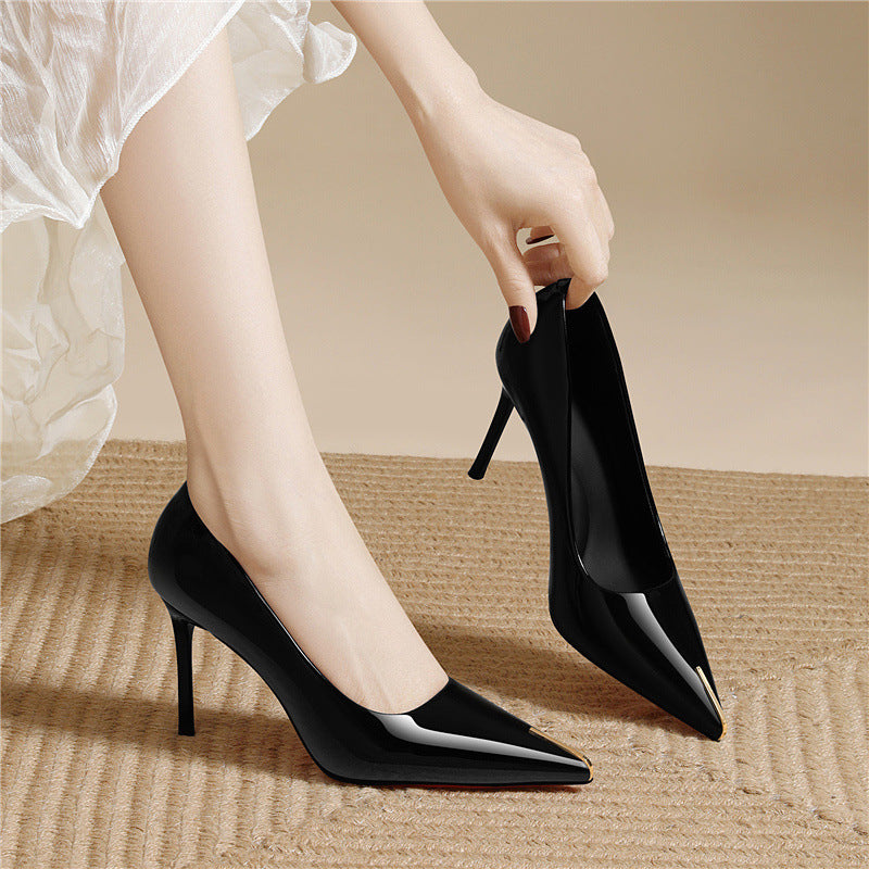 Damen elegante High-Heels mit spitzem Zehenbereich und glänzender Oberfläche EB
