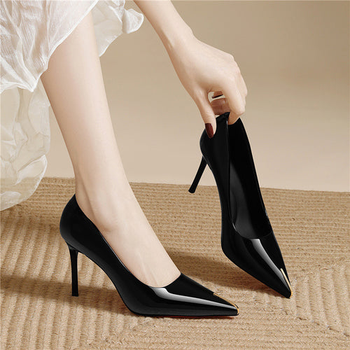 Damen elegante High-Heels mit spitzem Zehenbereich und glänzender Oberfläche EB
