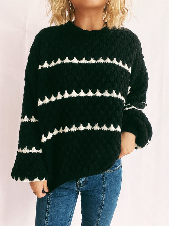 Damen Grobstrickpullover mit kontrastierenden Streifen EB