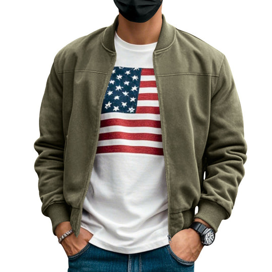 Herren nan Wildlederoptik Bomberjacke mit Reißverschluss und Rippbündchen EB