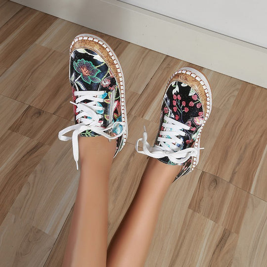 Damen farbenfrohe Sneaker mit Kork-Außensohle und floralem Design EB