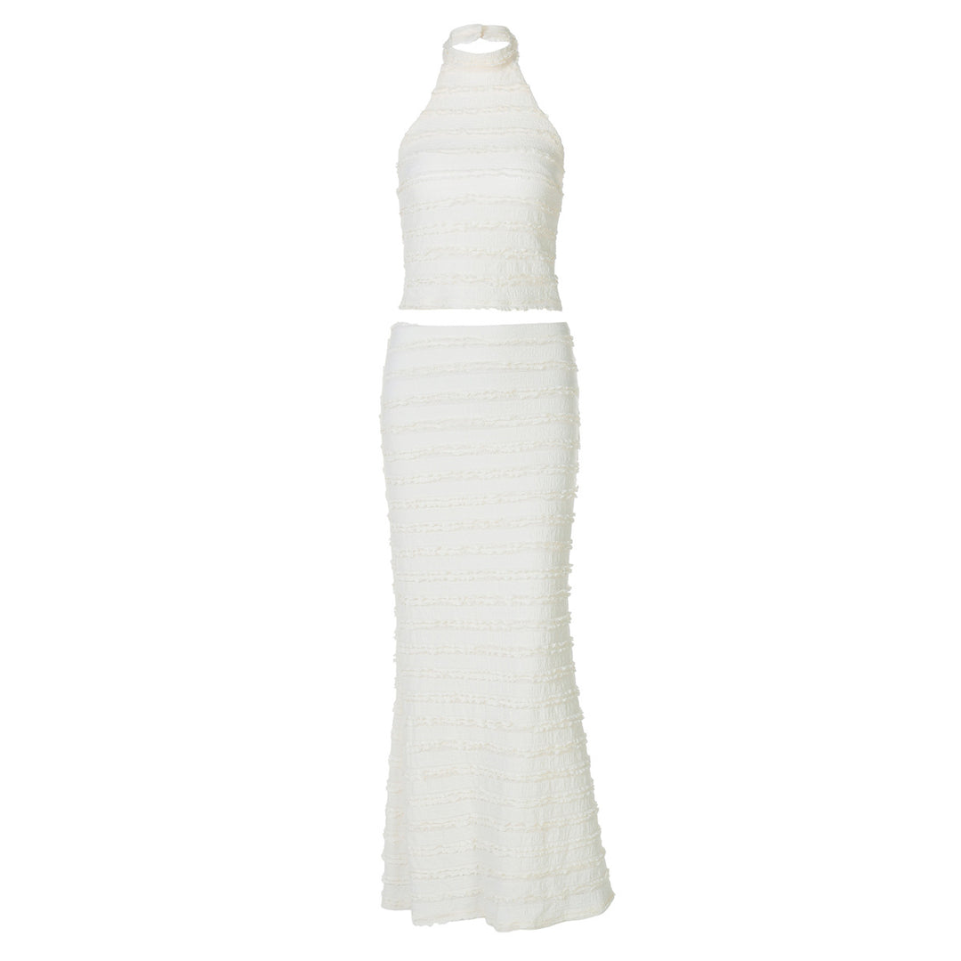 Damen Set aus hochwertigem Crop-Top und schmalem Maxirock mit Struktur EB