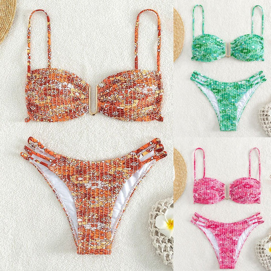 Damen Bikini-Set mit verspieltem Mustermix und modernen Schnürdetails EB