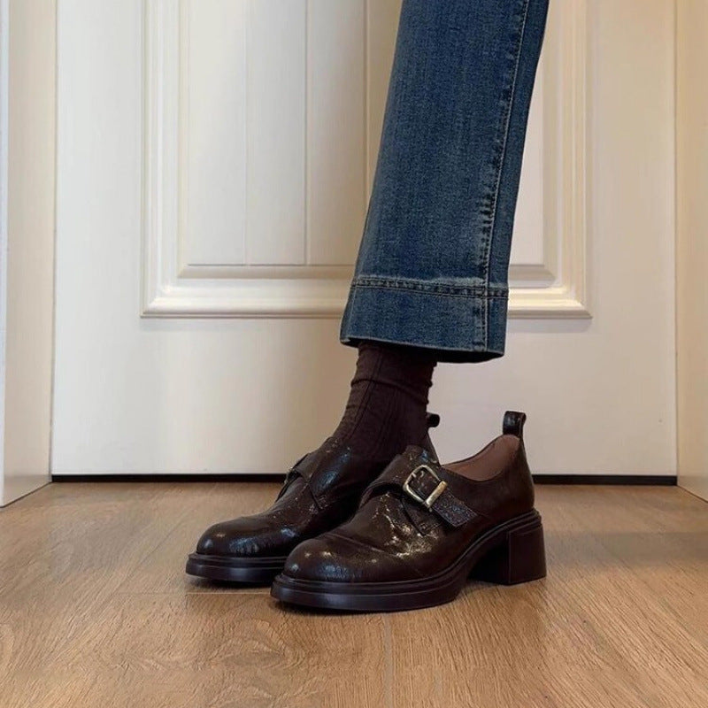 Damen Schnürschuhe mit glamourösem Schnallenverschluss und komfortablem Blockabsatz EB