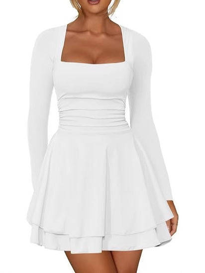 Damen Mini-Kleid mit langem Arm und voluminösem Rock EB
