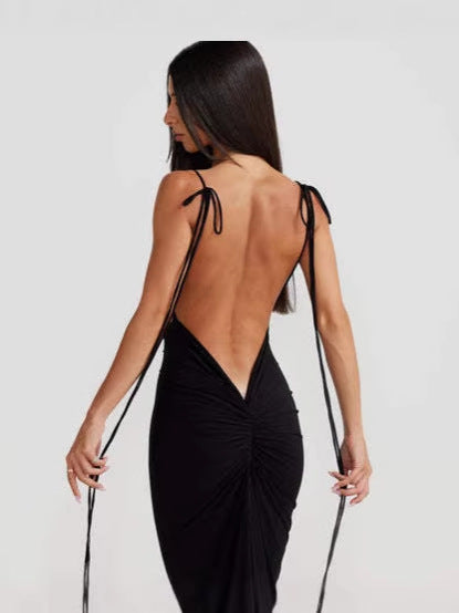 Damen Elegantes Wickelkleid mit tiefem Rückenausschnitt und zarten Bindebändern EB