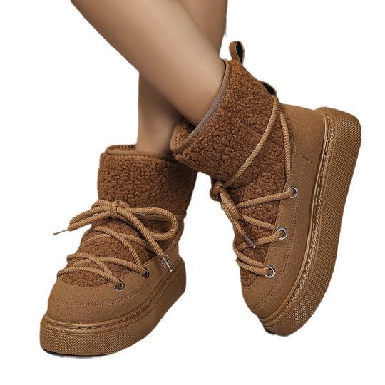 Damen Gefütterte Plateau-Schnürboots mit Teddyfutter und dicker Profilsohle EB