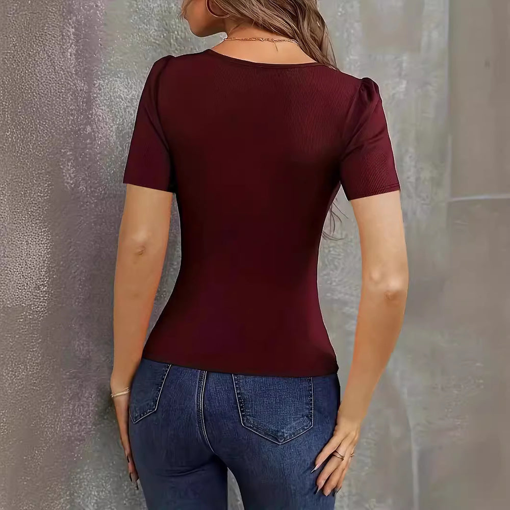 Damen figurbetontes Bodysuit mit V-Ausschnitt und kurzen Ärmeln EB