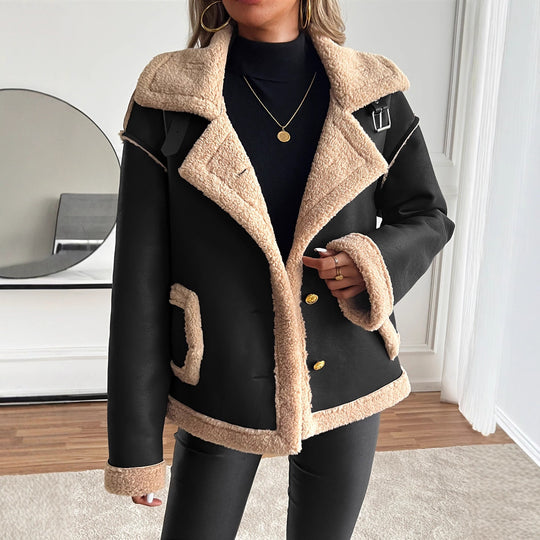 Damen Kurzjacke mit Kunstfellbesatz und praktischen Taschen EB