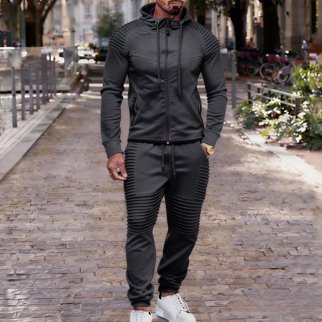 Herren nan sportives Kapuzen-Sweatset mit gerippten Biker-Paneelen EB