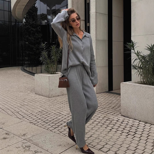 Damen Bequemes Strick-Ensemble aus weicher Baumwolle EB