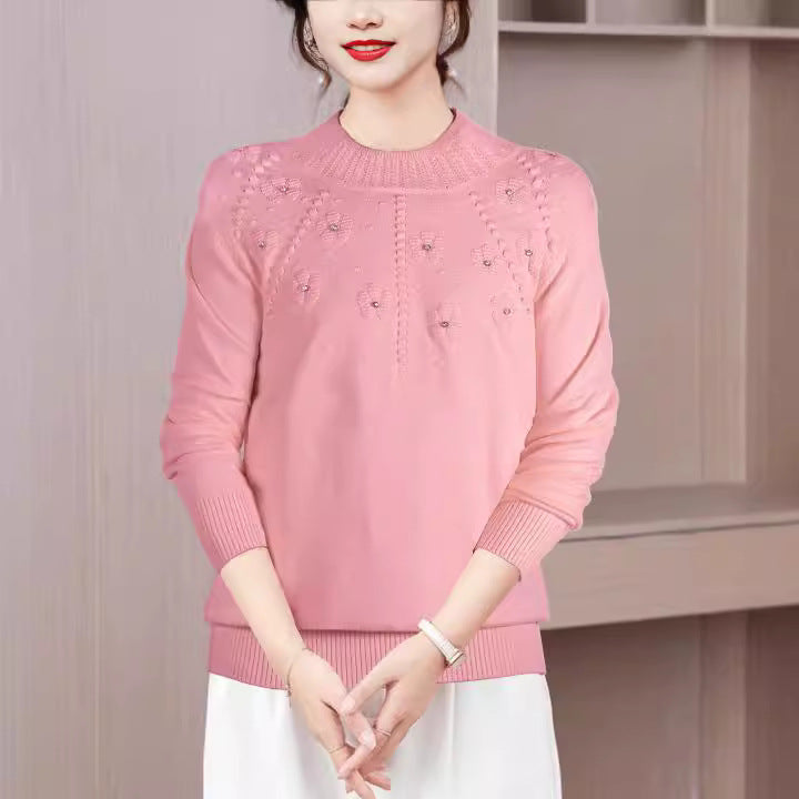 Damen eleganter Strickpullover mit floralem Design EB