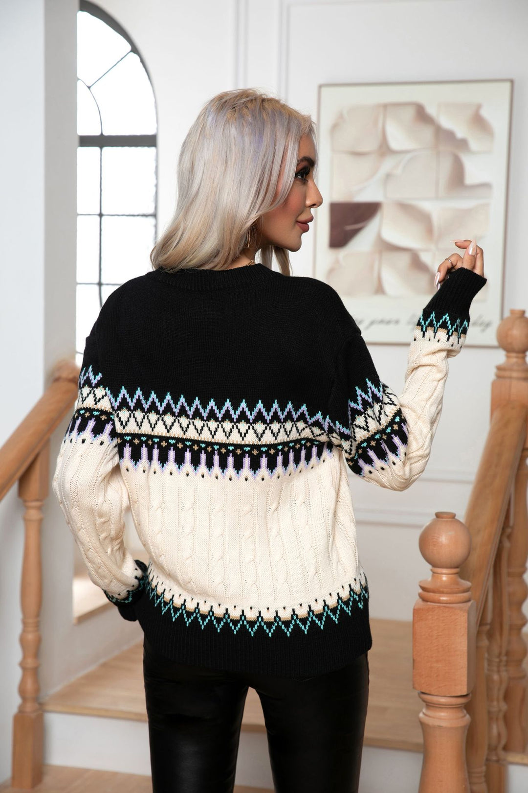Damen Strickpullover mit Nordic-Muster und hohem Kragen EB