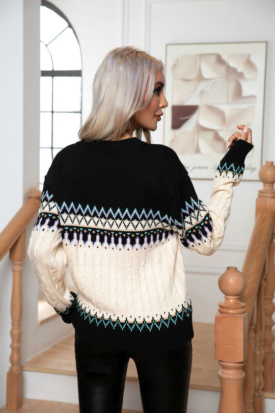 Damen Strickpullover mit Nordic-Muster und hohem Kragen EB