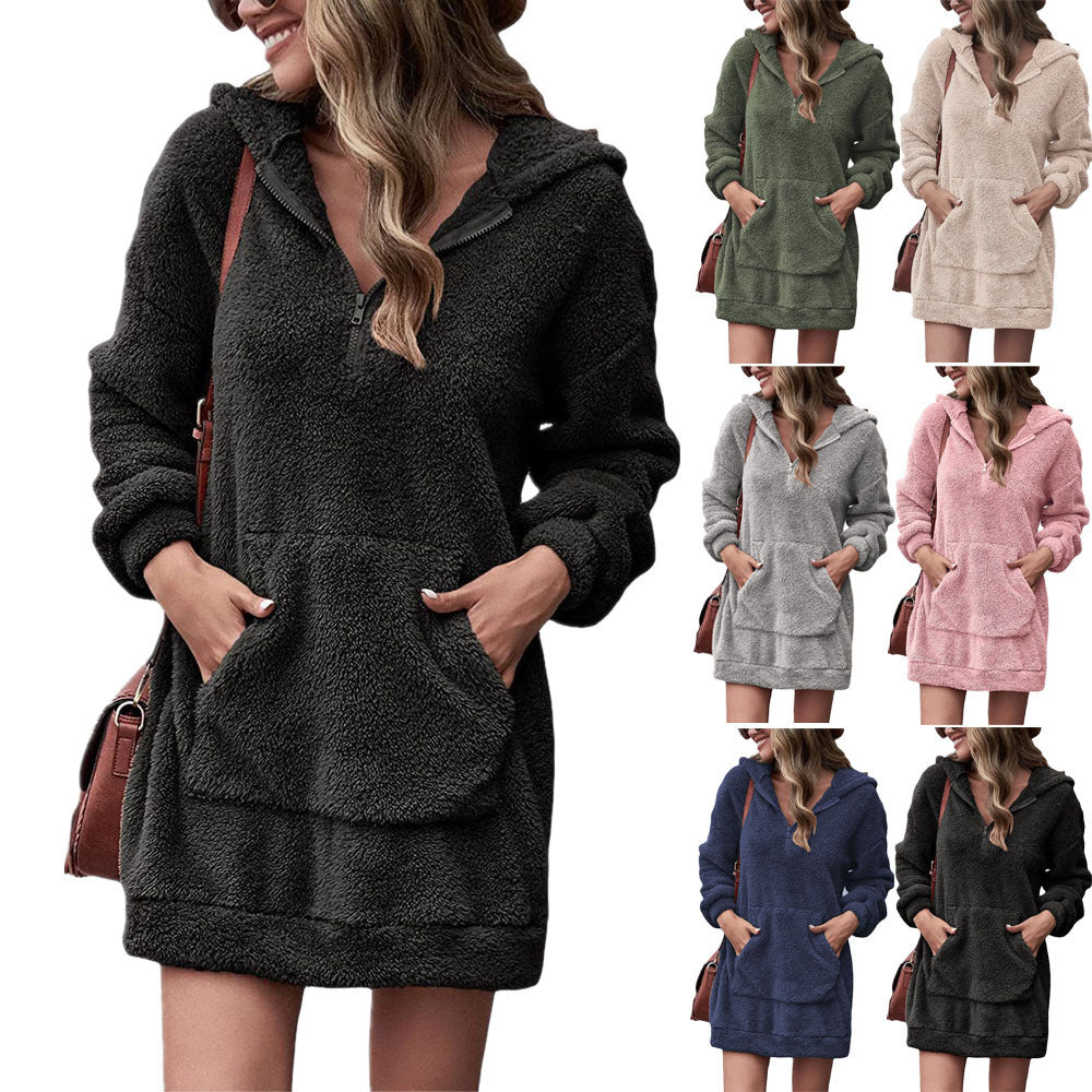 Damen Kapuzenkleid aus Kuschelfleece EB
