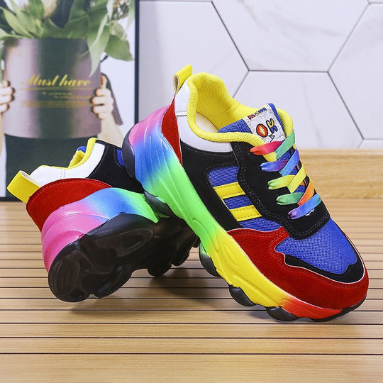 Damen Mode-Sneaker mit buntem Farbverlauf und atmungsaktiven Mesh-Elementen EB