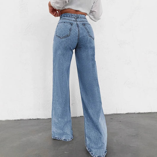 Damen Weite Flared Jeans mit hohem Bund und modischen Rissdetails EB