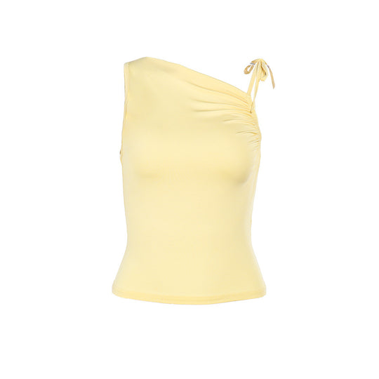 Damen asymmetrisches Top mit Rüschendetails und einseitigen Knoten EB