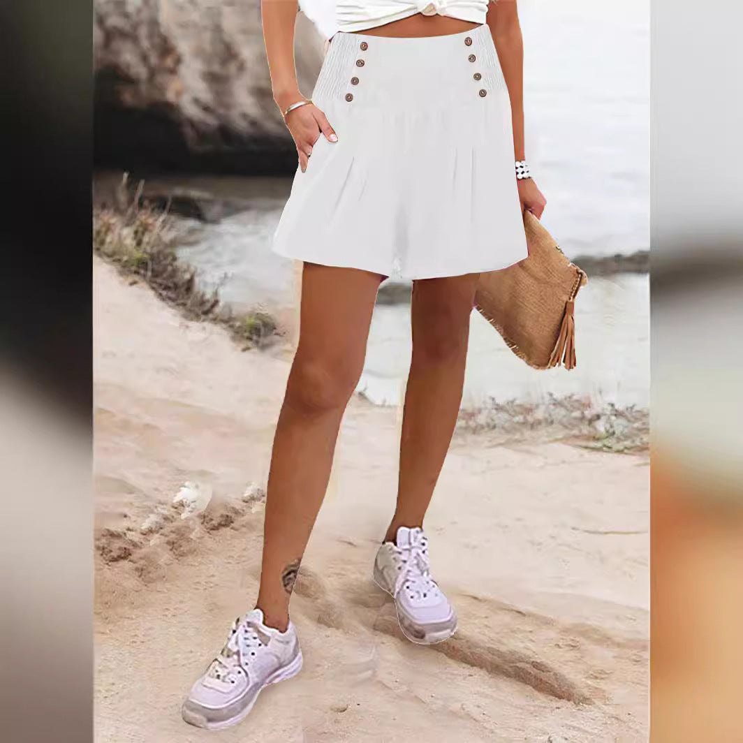Damen elegante Shorts mit hohem Bund und Knopfdetail EB