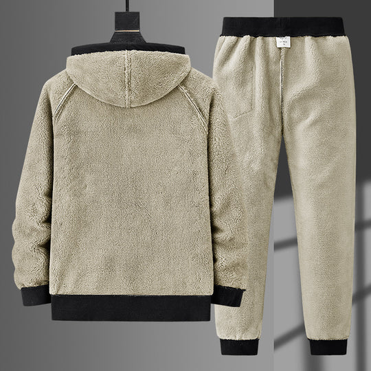 Herren Fleecegefüttertes Zip-Hoodie und Jogginghose Set mit Teddyfutter EB