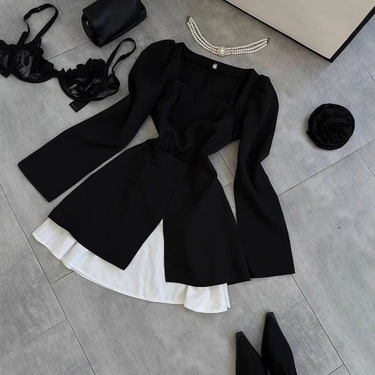 Damen Cocktailkleid mit Puffärmeln und asymmetrischem Schnitt EB