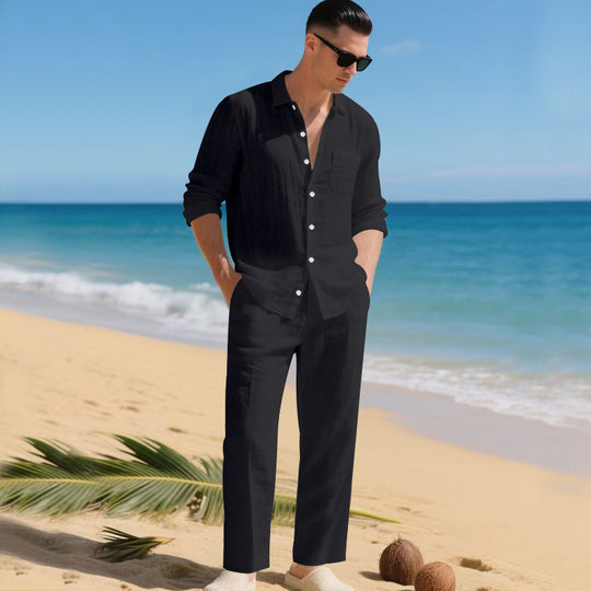 Herren leichtes Leinen-Outfit mit stilvollem Hemd und eleganter Hose EB