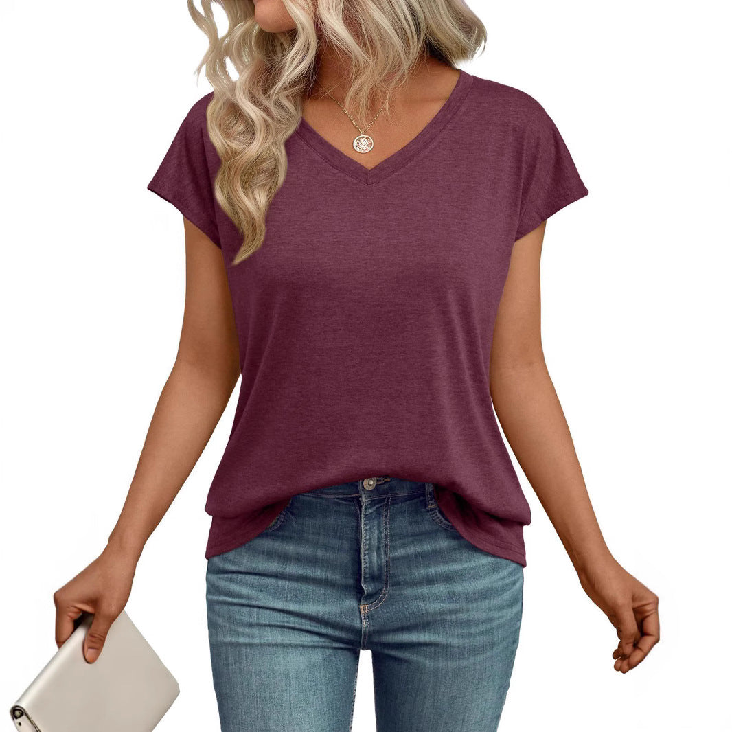 Damen V-Ausschnitt T-Shirt aus leichtem Material mit luftiger Passform EB