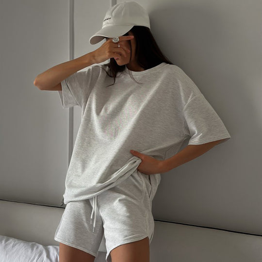 Damen lässiges T-Shirt und Shorts-Set mit lockerer Passform EB