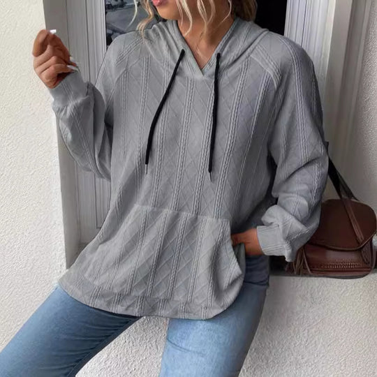 Damen Kapuzenpullover mit strukturiertem Muster und praktischer Kängurutasche EB