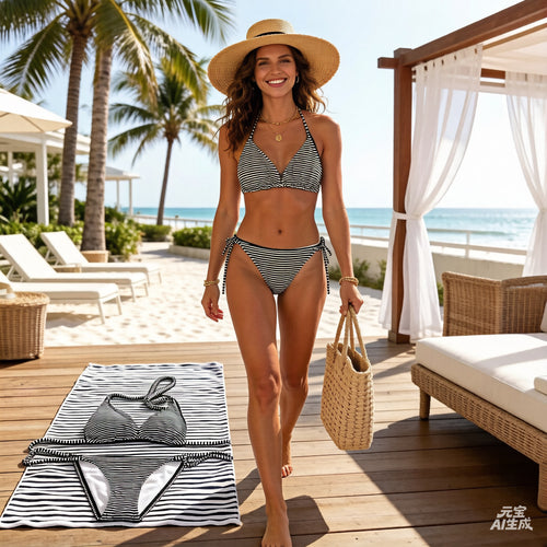 Damen Triangel-Bikini-Set mit klassischem Streifenmuster EB