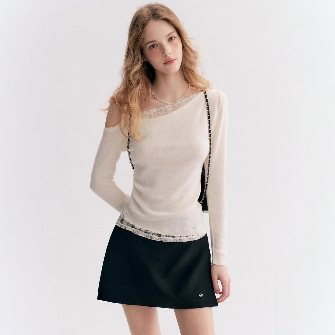 Damen Elegantes Oberteil mit transparentem Spitzenbesatz EB