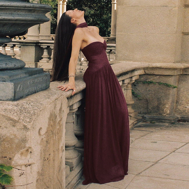 Damen Elegantes Maxi-Kleid mit fließendem Rock und geschmackvoller Chiffon-Schärpe EB