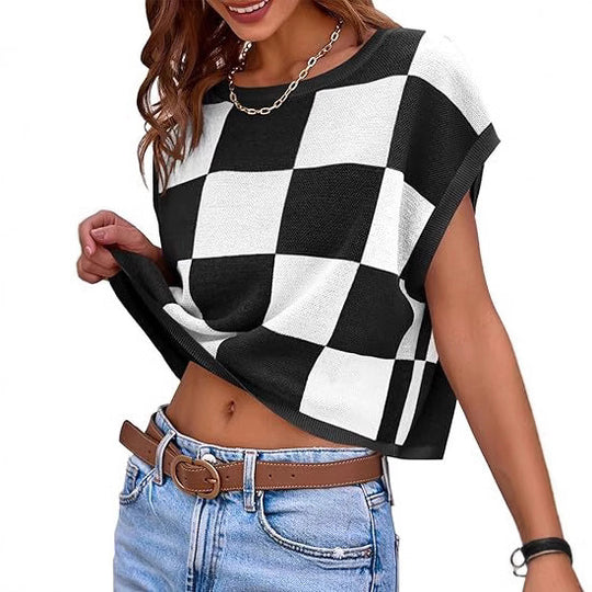 Damen modisches gestreiftes Cropped Top mit Boxy-Schnitt und luftiger Textur EB