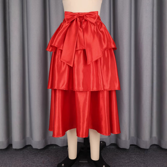 Damen Eleganter voluminöser Rock mit Rüschendetails und Taillengürtel EB