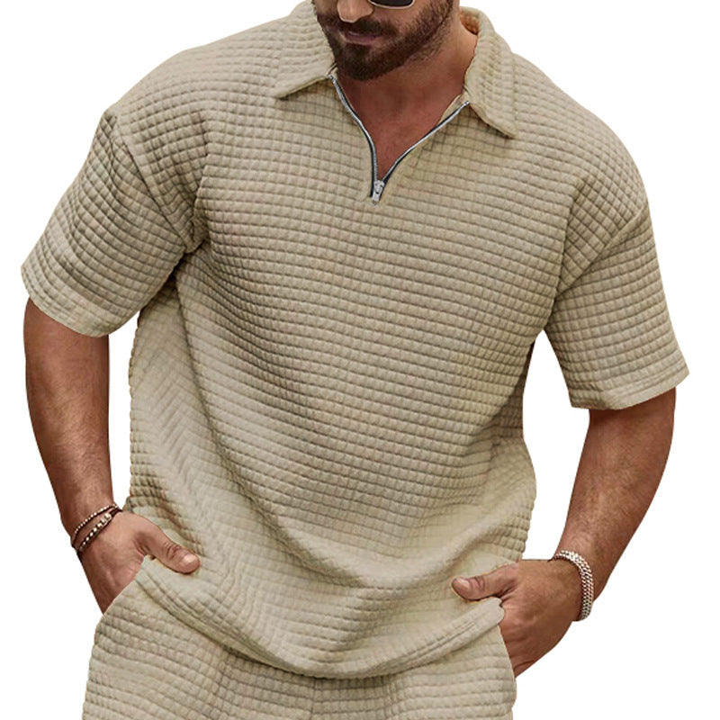 Herren Kurzarm-Henley-T-Shirt mit strukturiertem Design und modischem Kragen EB