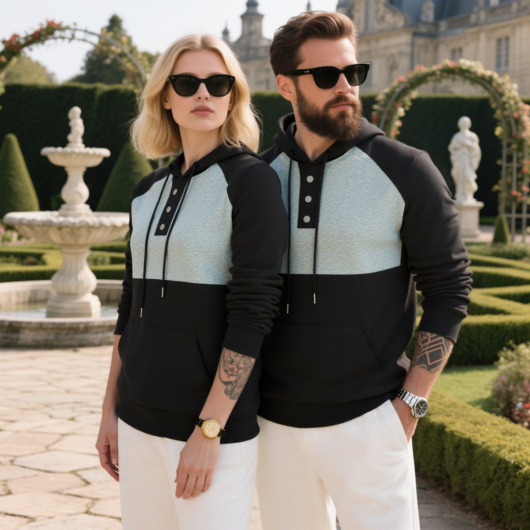 Herren modischer Kapuzenpullover mit strukturiertem Gewebe und praktischen Knopfdetails EB