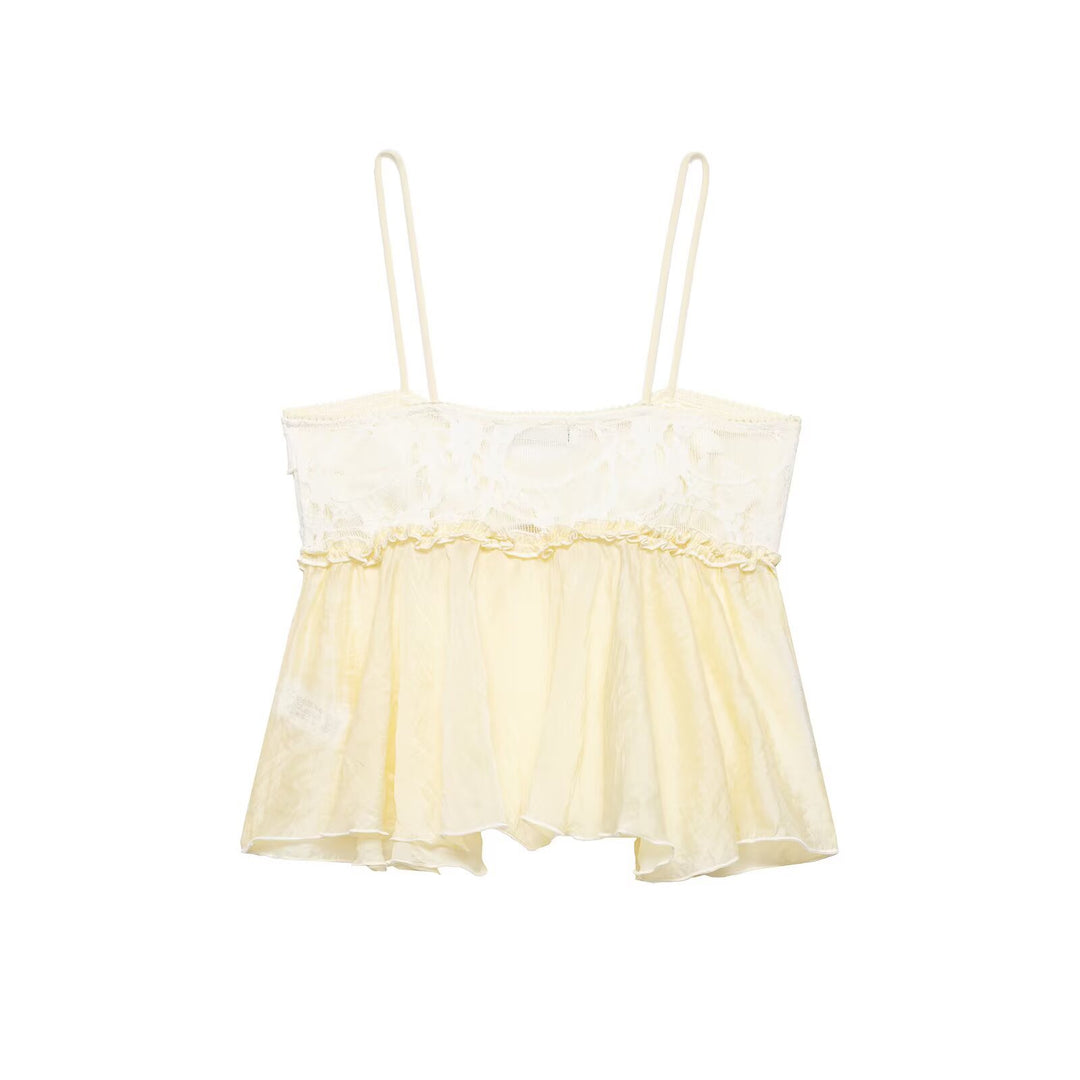 Damen Spitzen-Cami-Top mit zarter Rüsche und fließendem Schnitt EB